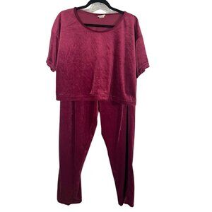 Secret Treasures Pant Set Women XL Crew Cropped Pull On Velour Valentines Soft